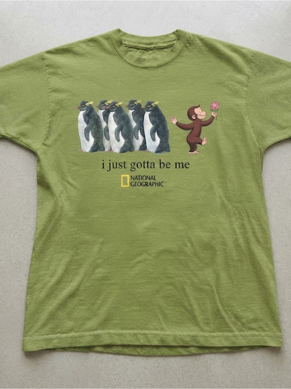 Green Curious George Penguin Graphic Tee Gildan T-Shirt Unisex